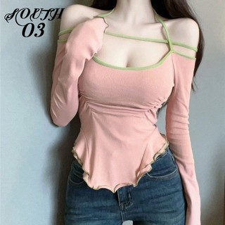 Áo Thun Tay Dài Cổ Yếm Quyến Rũ Thời Trang Xuân Thu Dành Cho Nữ