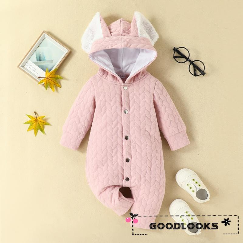 Áo Liền Quần Dài Tay Có Mũ Trùm Tai Thỏ Đáng Yêu Cho Bé