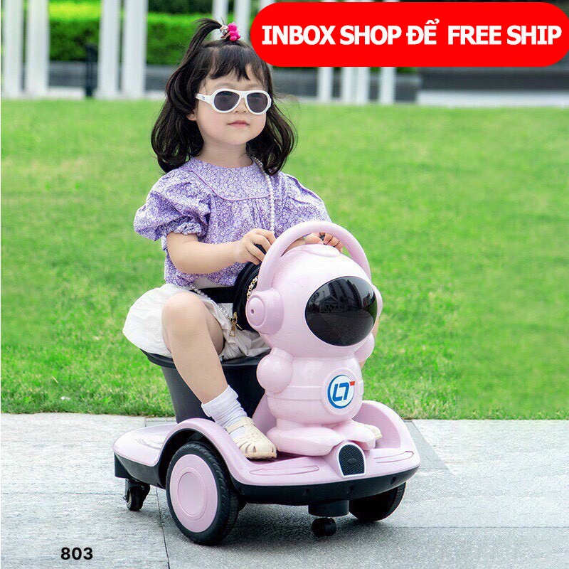 Xe máy điện cho bé, Xe ô tô điện trẻ em cân bằng xoay 360 độ có nhạc đèn hình Robot