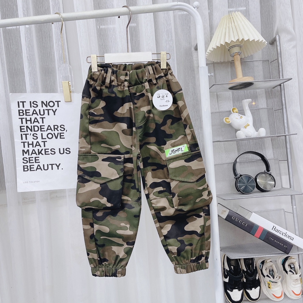 SIZE ĐẠI 16-30KG: Quần dài rằn ri túi hộp,quần lính rằn ri cho bé trai - QRRTH