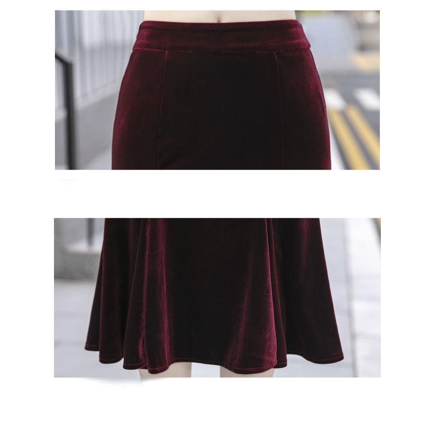 Chân Váy Nhung Dài Ôm Dáng Màu Trơn Thời Trang Dành Cho Nữ