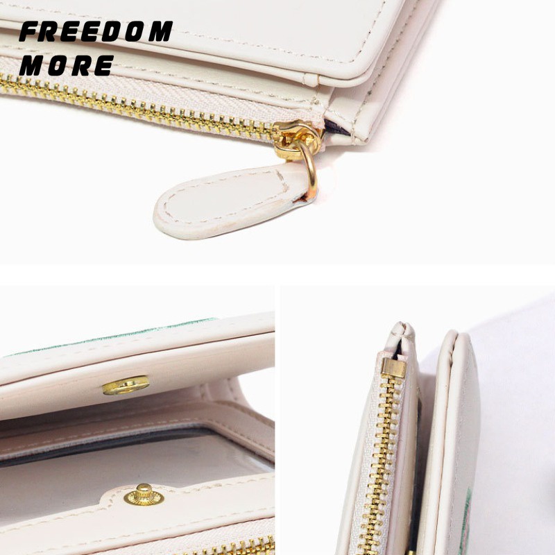 Dễ Thương Ví Gấp Bằng Da pu Có Khóa Kéo Với Ngăn Đựng Tiền Xu Họa Tiết Thêu Hoa