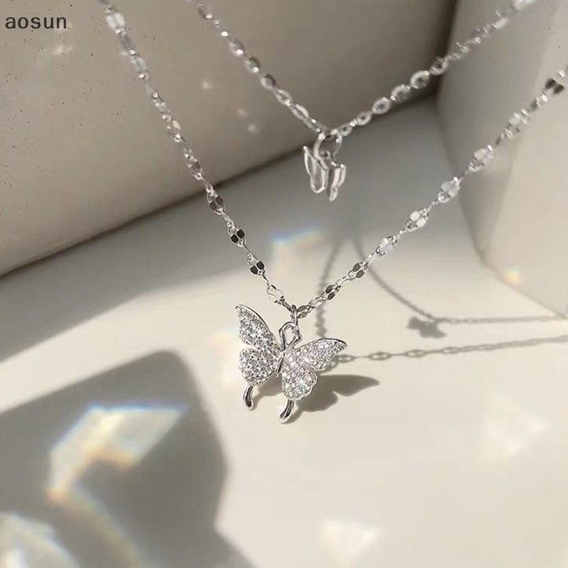 Aosun Vòng cổ Hai Lớp Mặt Hình Bướm Đính Đá zircon Thời Trang Dành Cho Nữ