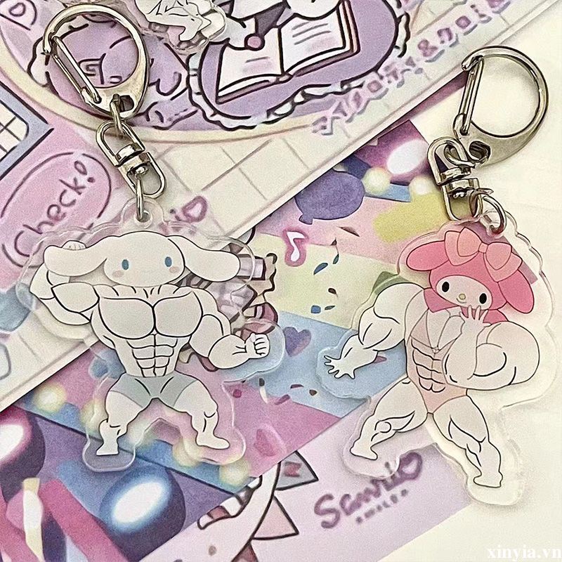 🌺🌺Móc khóa hình nhân vật Macho Melody Kuromi Cinnamon Sanrio luyện tập cơ bắp