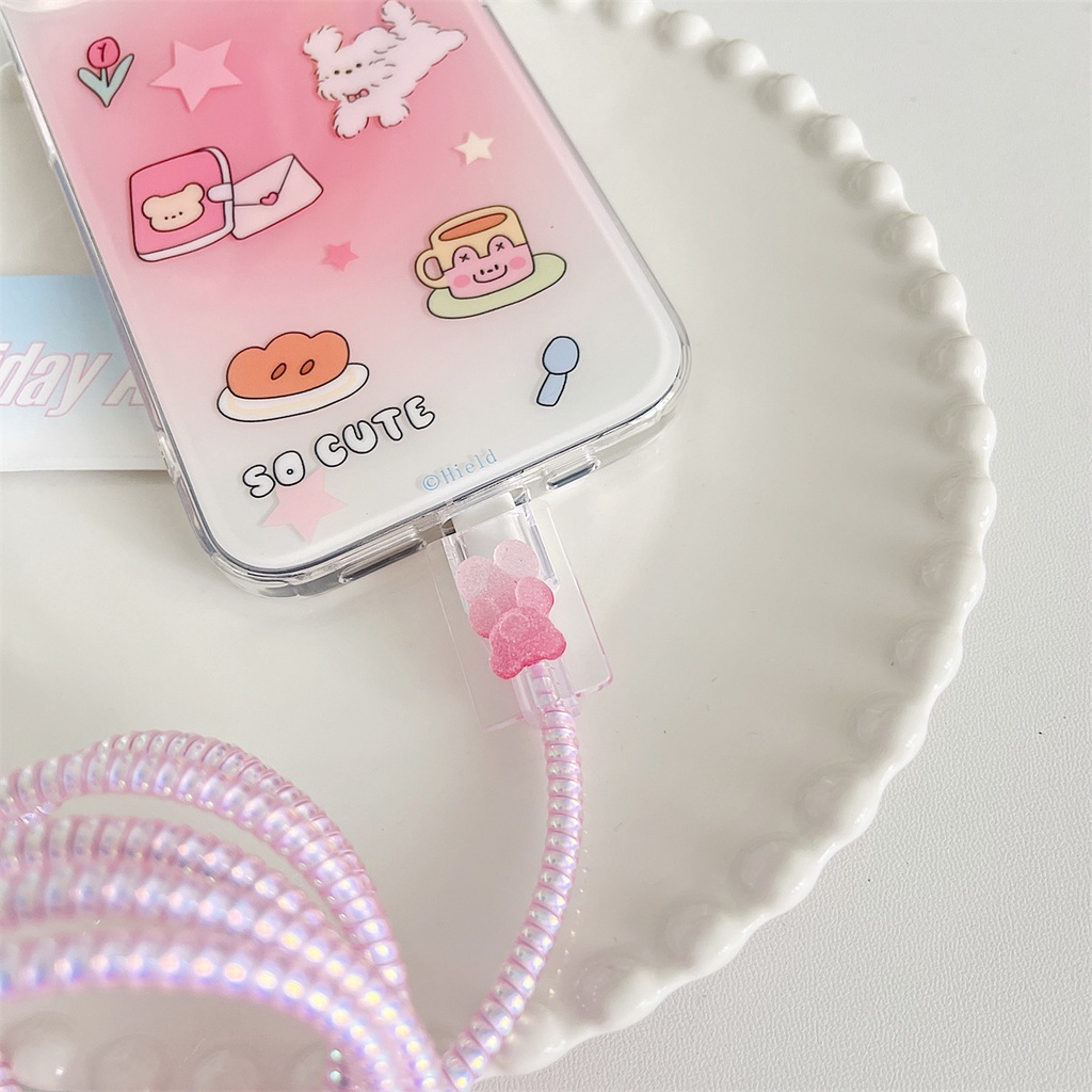 Bộ 5 Đầu Sạc Bằng tpu Mềm Hình Gấu Cho iphone 18w / 20w