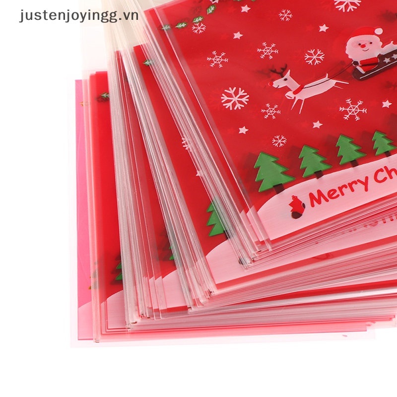 Set 100 Túi Nhựa Đựng Bánh Kẹo Giáng Sinh Tự Dính Kích Thước 10x10cm
