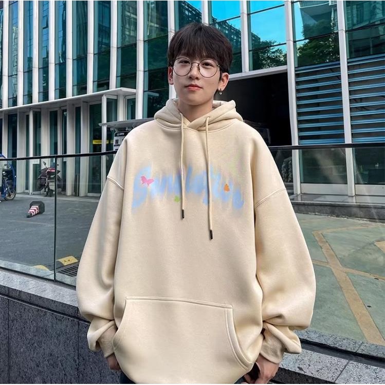 Áo hoodie Nhung Dày Dặn Tay Dài Dáng Rộng In Hình Bướm graffiti Phong Cách Mỹ Cổ Điển Thời Trang Mùa Thu Mới Dành Cho Bạn Nam size M-5XL