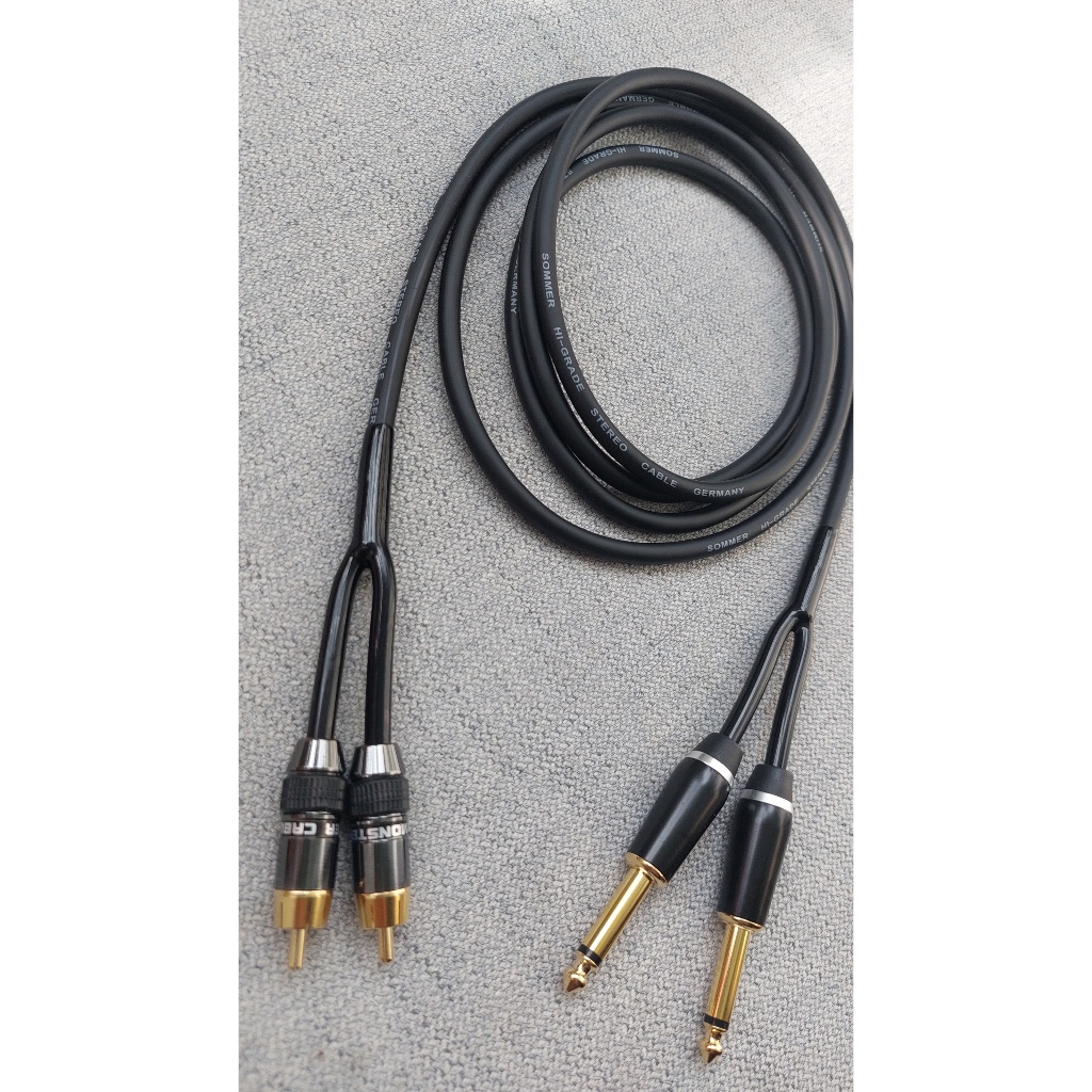 Dây tín hiệu 2 đầu jack 6ly  sang 2 đầu AV hoa sen dài 1M/2M/3M - Dây Sommer chuyển từ 2 jack 6 ly ra 2 đầu AV
