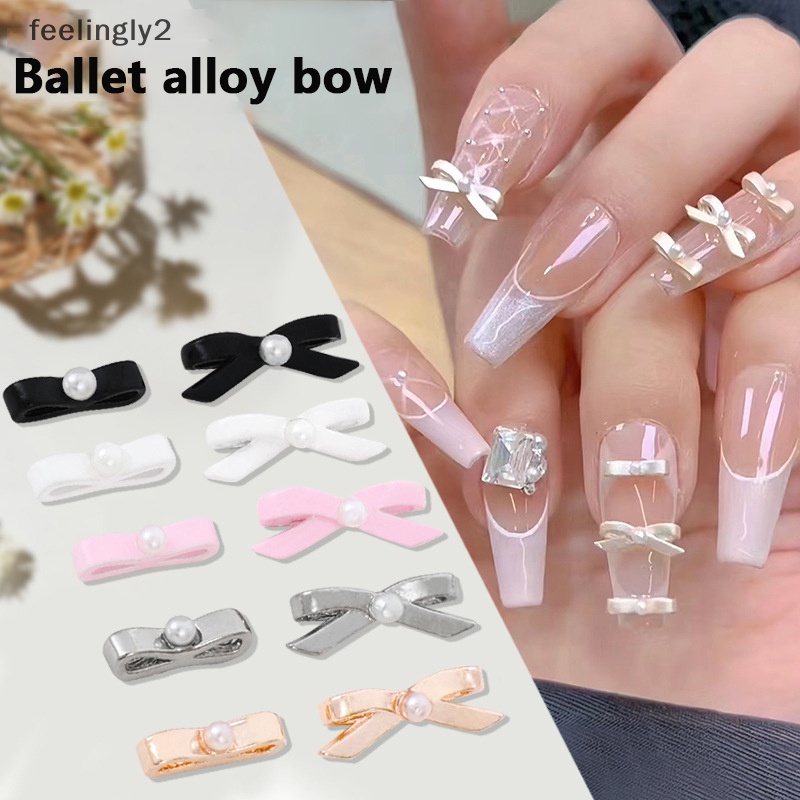 Set 10 Phụ Kiện Trang Trí Móng Tay Nghệ Thuật Hình Nơ Múa Ba Lê Bằng Hợp Kim