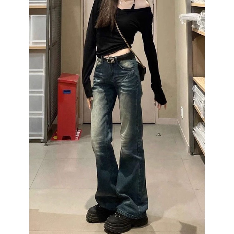 Lemon studio Quần jeans Chanh Lưng Thấp Dáng Ôm Phong Cách vintage Thời Trang Mùa Thu Dành Cho Nữ wd0273