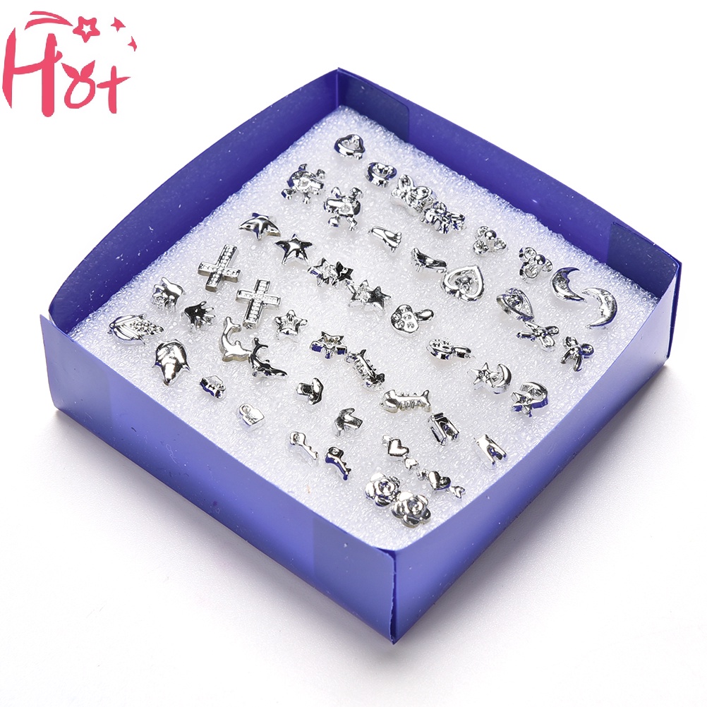 Set 24 Đôi Khuyên Tai Nhựa Mạ Bạc Thời Trang vn
