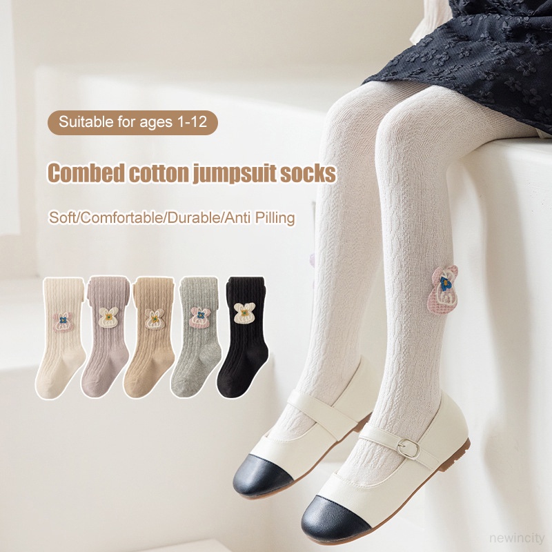 Quần Legging cotton Màu Trơn Họa Tiết Thỏ Hoạt Hình Phong Cách Hàn Quốc Cho Bé Gái