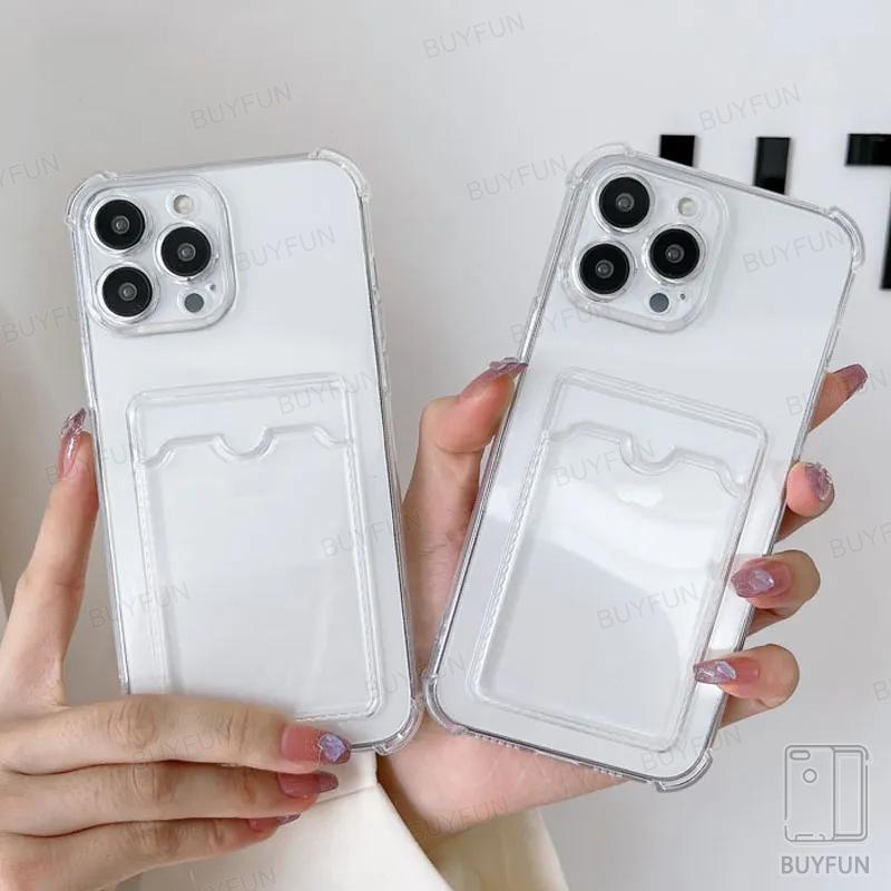 Card Bag Holder Clear Phone Case For iPhone 15 14 13 12 11 Pro Max XR X XS 7 8 Plus 13 mini Soft TPU Shockproof Cover