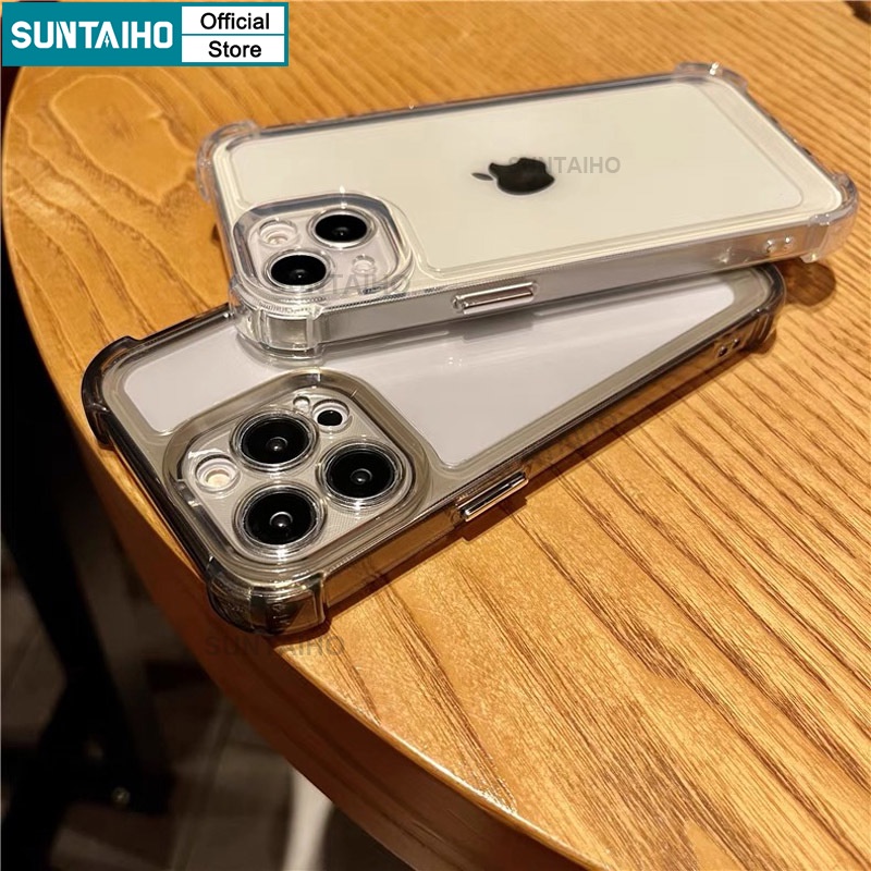 Suntaiho đơn giản Ốp Lưng iPhone trơn đen chống bẩn Ốp Điện Thoại pc acrylic Trong Suốt Có Túi Khí Chống Sốc Cho iphone 15 pro max 14 13 12 iPhon 11 pro max xs max xr xs ip 7 8 plus
