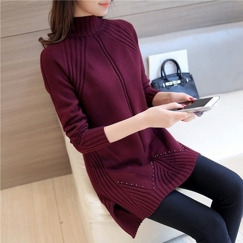 Áo sweater Dệt Kim Tay Dài Cổ Cao Thời Trang Cho Nữ