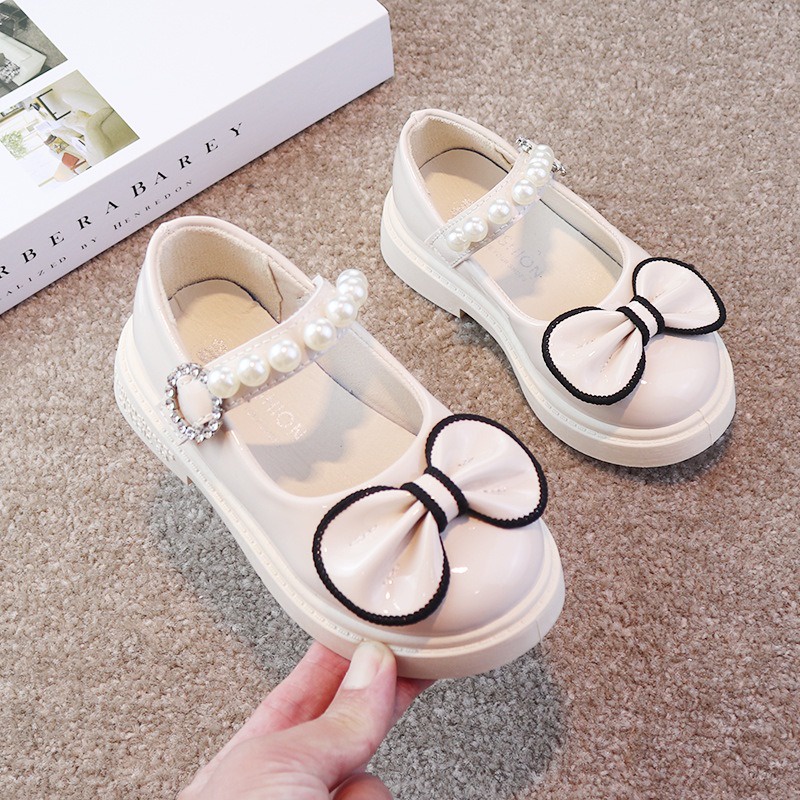 Giày công chúa bé gái Giày Búp Bê Bé Gái Quai Ngang Đính Ngọc Giày Công Chúa Khoá Dán Nơ Viền Da Siêu Mềm Cho Bé 1-10 Tuổi-AD6167