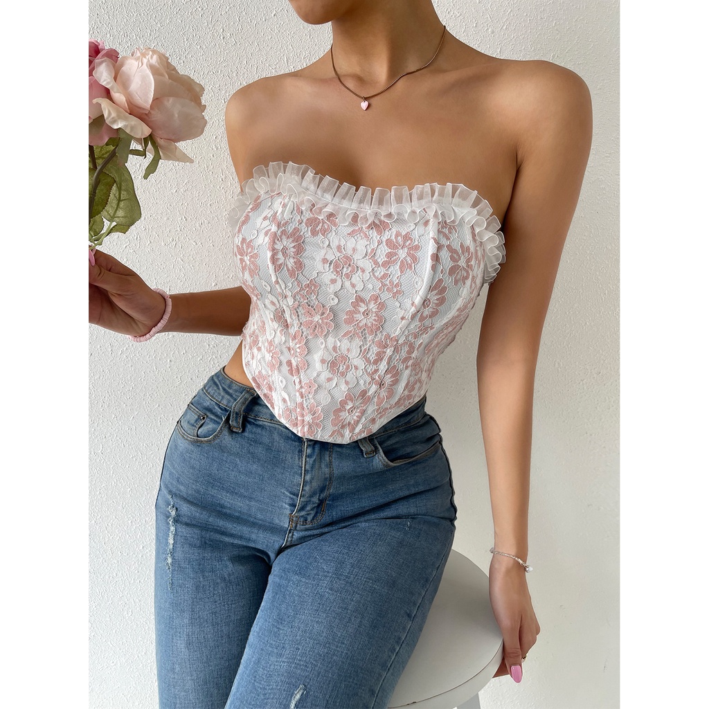 Áo corset Ren Hoa Xương Cá Đính Đá Gợi Cảm Cho Nữ a600 5vge
