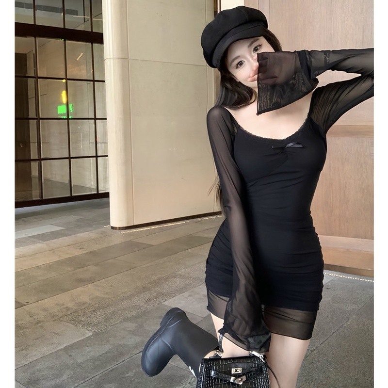 Áo Lưới Tay Dài Hở Lưng Ôm Dáng Quyến Rũ Dễ Phối Đồ