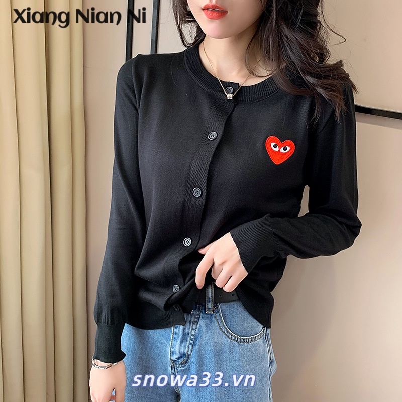 Xiang Nan Áo Khoác Len cardigan Dệt Kim Cổ Tròn Ngắn Hình Trái Tim Nhỏ Cho Cặp Đôi