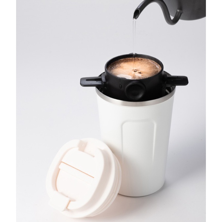 Combo Ly/ Cốc cà phê cách nhiệt Inox 304 kèm phin cà phê inox 2 lớp văn phòng và picnic