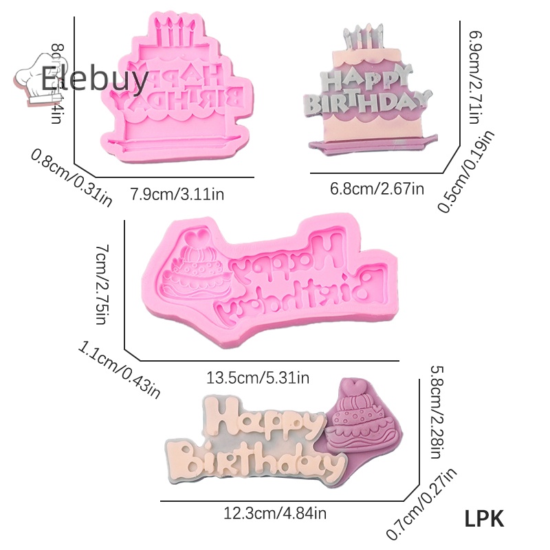 Khuôn silicone ELEBUY tạo hình chữ happy birthday làm kẹo / socola trang trí bánh kem DIY