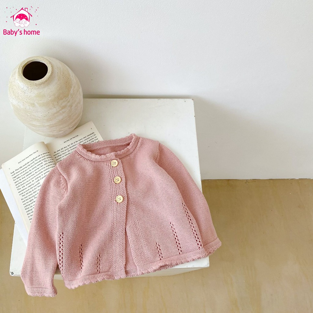 Áo khoác len, Áo khoác len mỏng, áo carigan trơn có 2 màu cho bé gái từ 5kg trở lên - Baby's home có sẵn