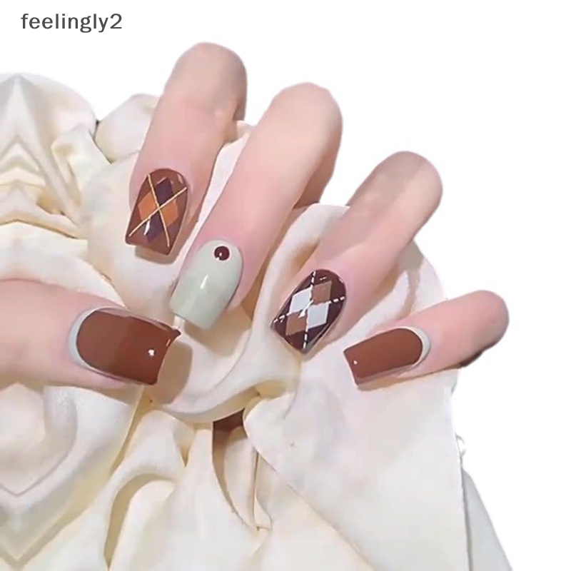 1 Tờ Nhãn Dán Trang Trí Móng Tay Tự Dính Họa Tiết Kẻ Ô 3d Màu Sắc caramel