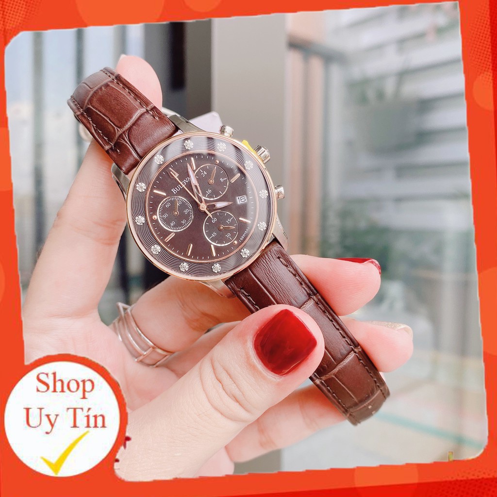 Đồng hồ nữ chính hãng Bulova 98R160 'Diamonds' Stainless Steel Chronograph - Máy pin Nhật - Kính cứng - Dây da