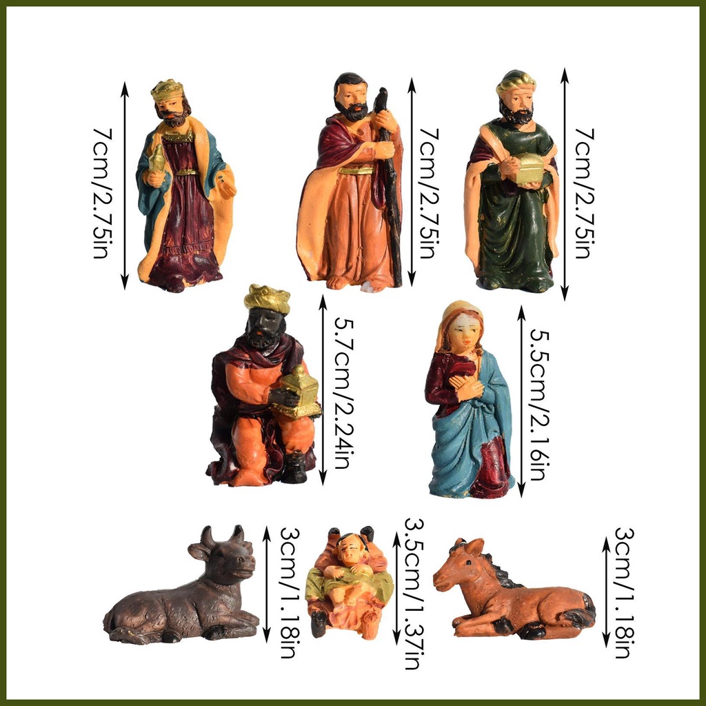 Nativity Set 8 Tượng Nhựa resin Vẽ Tay Để Bàn Trang Trí Giáng Sinh