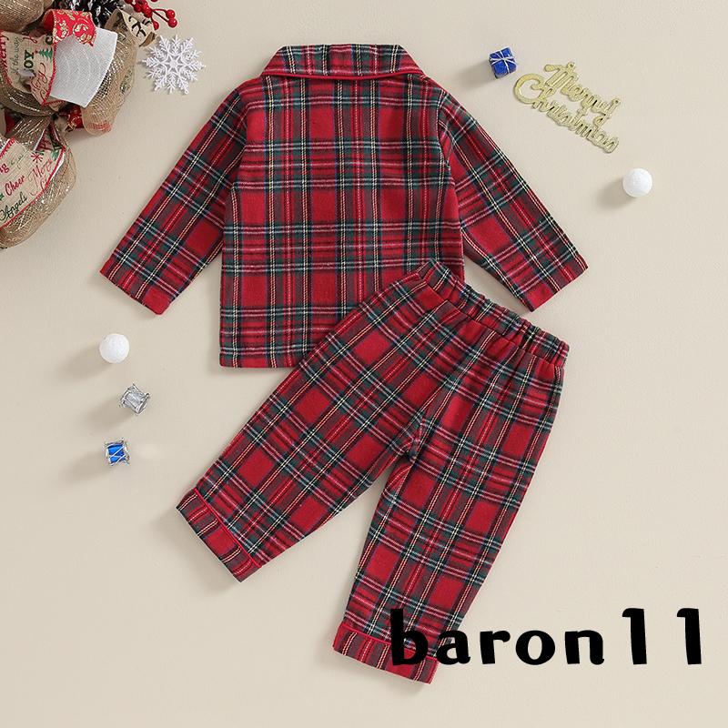 Bộ Đồ Ngủ Pijama Tay Dài Cài Khuy + Quần Dài Họa Tiết Caro Phong Cách Giáng Sinh Dễ Thương Cho Bé Gái k8lm