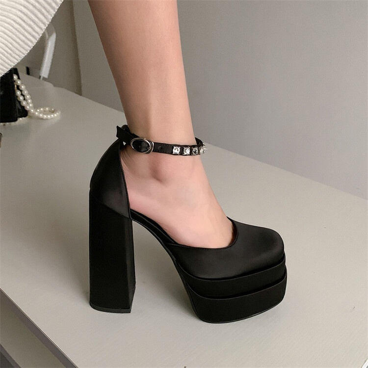 Giày Sandal Cao Gót Mũi Vuông Bằng satin Chống Thấm Nước Thời Trang Có size 34-43