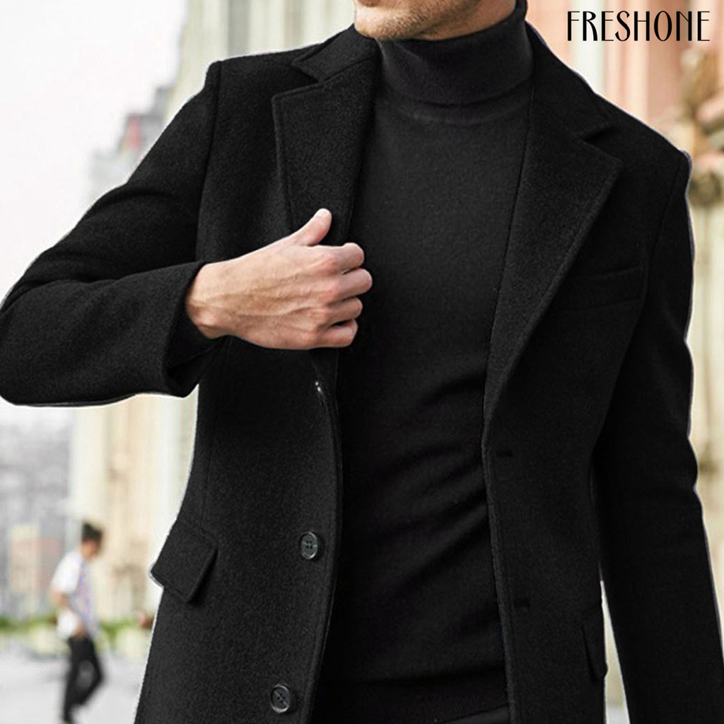 Áo Khoác Dáng Dài Đến Giữ Ấm Dài Đến Giữ Ấm Mùa Đông Màu Trơn Có Túi Một Hàng Nút Cho Nam