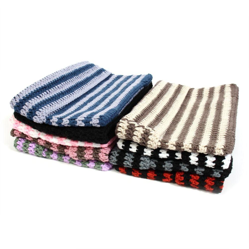 Muvako Mũ Len beanie Nhật Bản Kẻ Sọc Ngang Đính Tai Mèo Dễ Thương Phong Cách gothic punk Giữ Ấm Đơn Giản y2k unisex