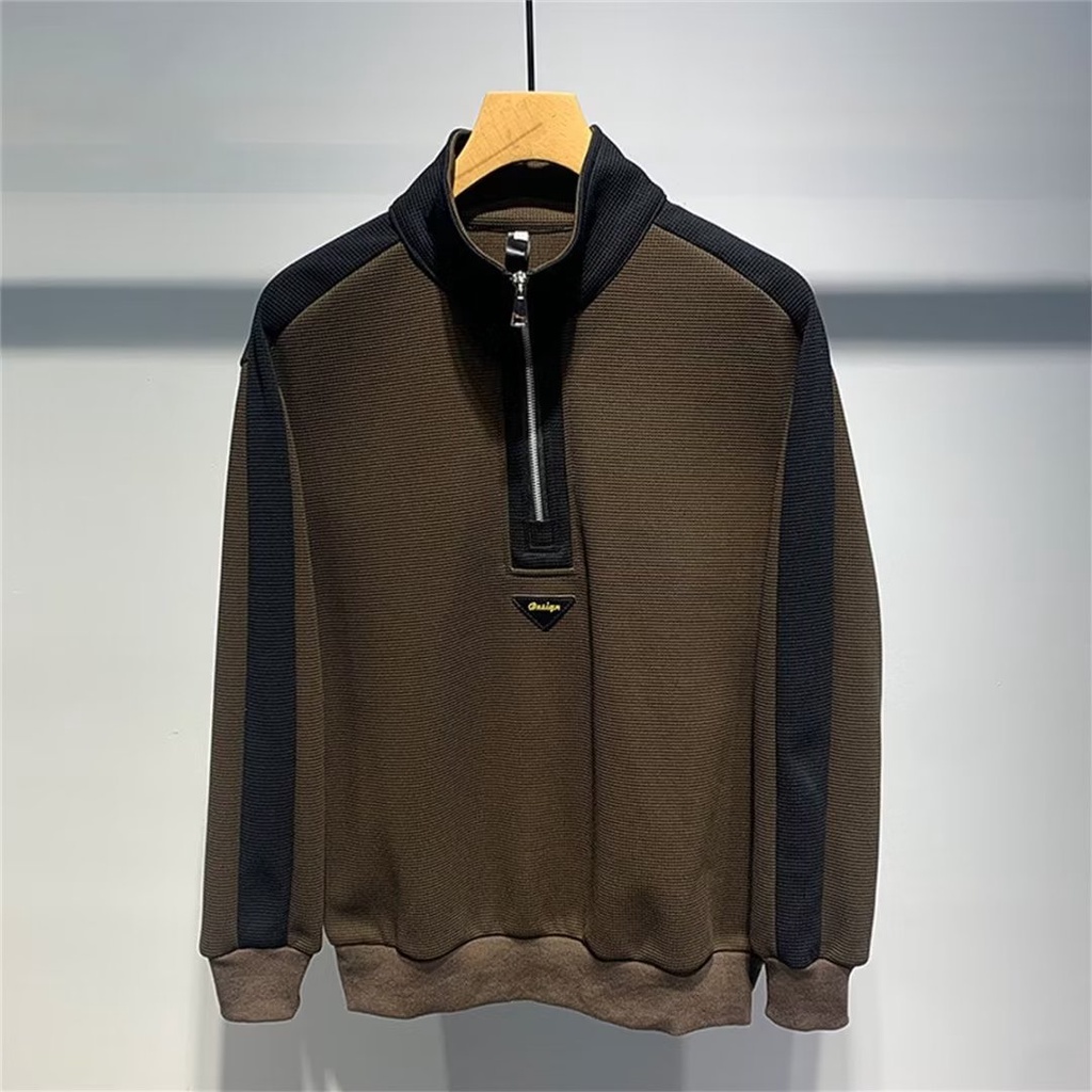 Áo Thun Tay Dài Cổ Đứng Có Khóa Kéo Thời Trang Xuân Thu Cho Nam