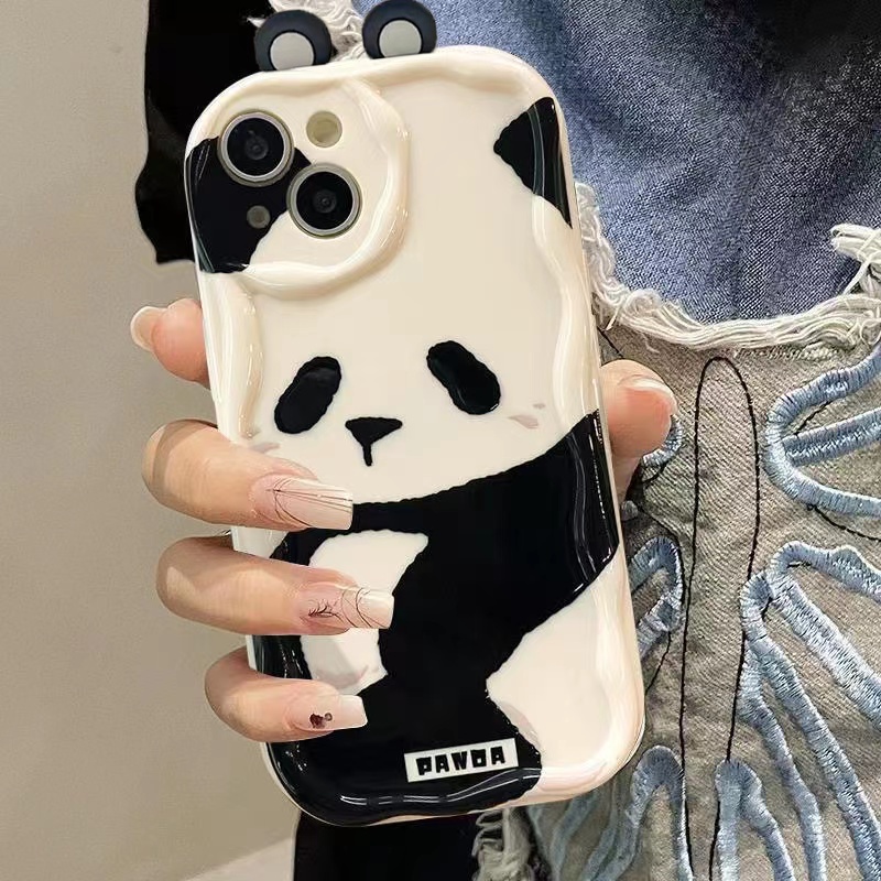 Soft Casing Samsung Galaxy S24 S23 Ultra S22 Plus S21 S20 FE 5G A11 A50 A30S A50S A10S A20S A20 A30 A31 A51 A71 4G A21S A02S A03S M11 Cream Edge Fine Hole Cute Cartoon 3D Panda Ear Airbag Shockproof Phone Case 1NY 54