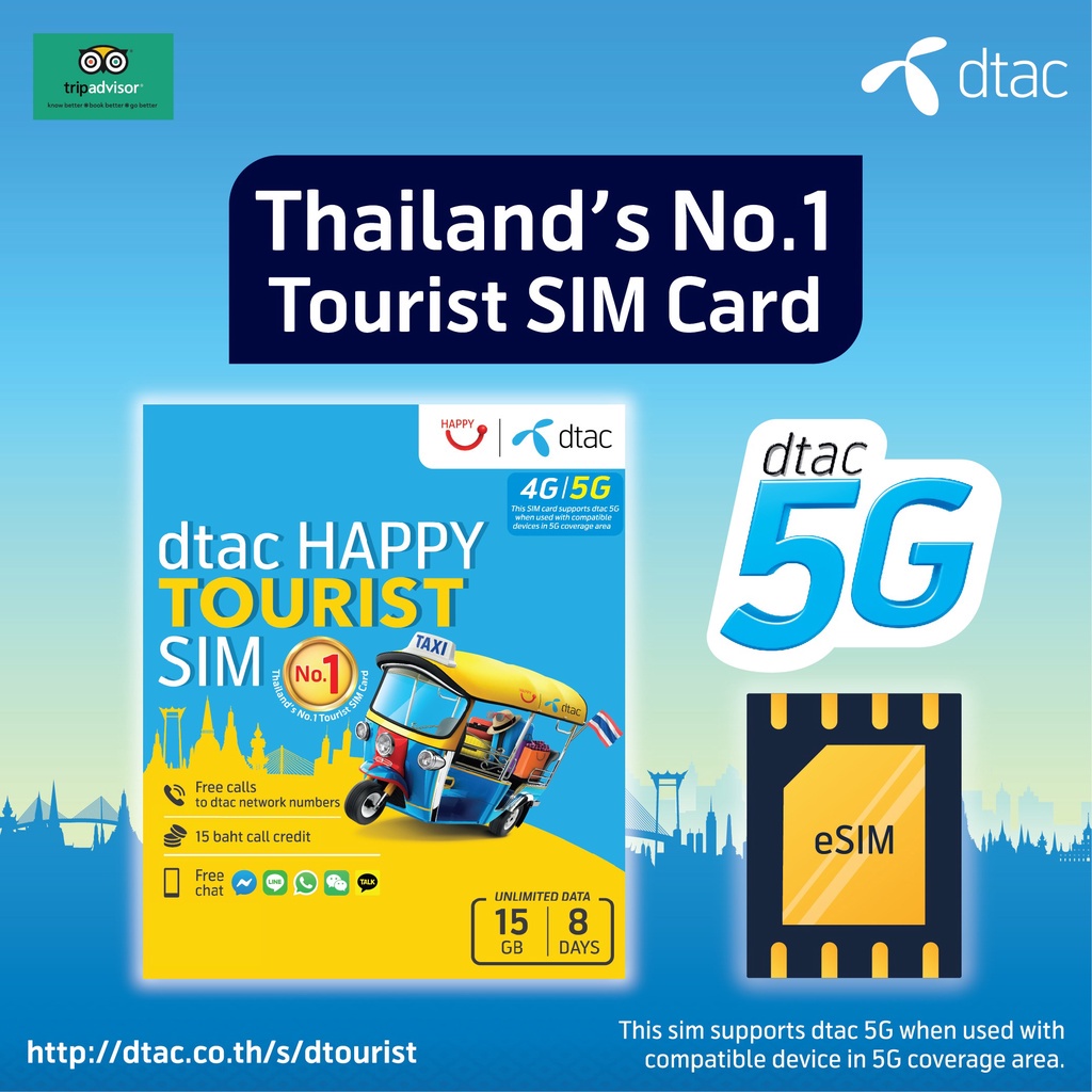 Sim 5G Thái Lan -  Có Sẵn 15GB Data Và 100Bath 15 ngày - Sim Du Lịch Và Công Tác Thái Lan