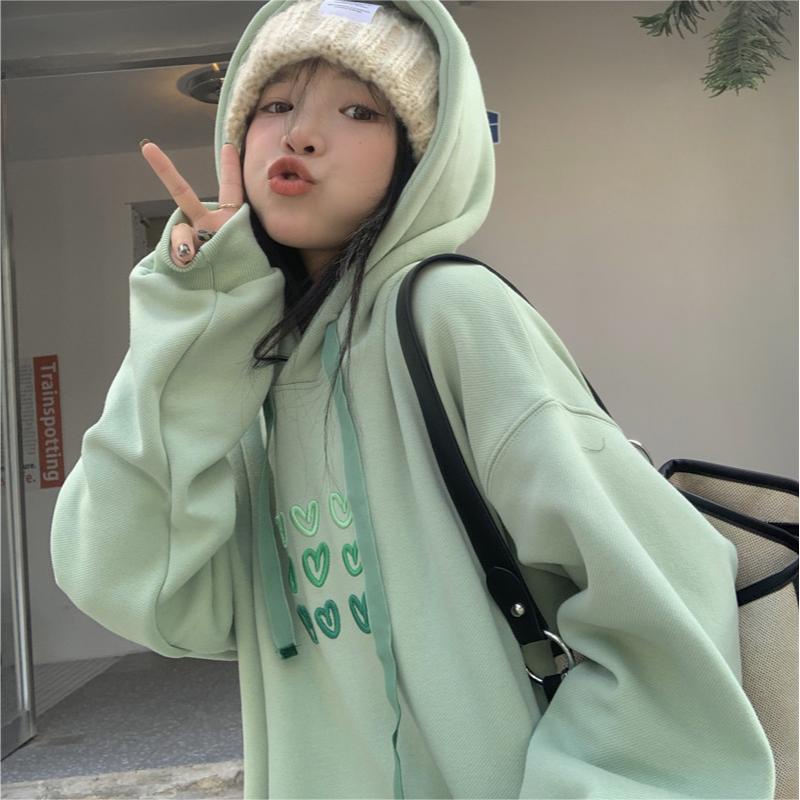 Áo hoodie Tay Dài Oversize Có Khóa Kéo Thêu Họa Tiết Thời Trang Hàn Quốc Cho Nữ