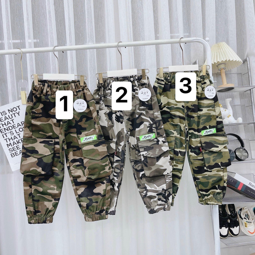 SIZE ĐẠI 16-30KG: Quần dài rằn ri túi hộp,quần lính rằn ri cho bé trai - QRRTH