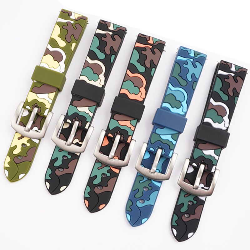 Camo Dây Đeo Đồng Hồ Bằng Cao Su Silicon Mềm Chống Nước Họa Tiết Rằn Ri 18mm 20mm 22mm 24mm Cho galaxy watch gt