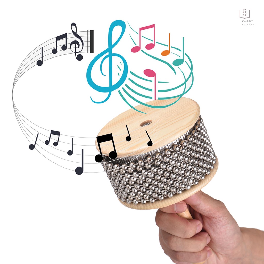 Hot!♫ Nhạc Cụ cabasa Chuỗi Hạt Kim Loại Và Xi Lanh Bằng Gỗ Kích Thước Vừa Cho Phòng Học