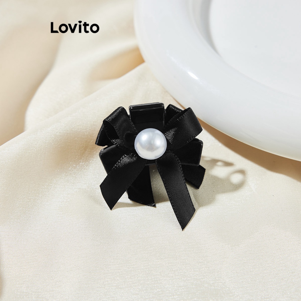 Kẹp tóc Lovito đính ngọc trai màu trơn thường ngày cho nữ L63AD141