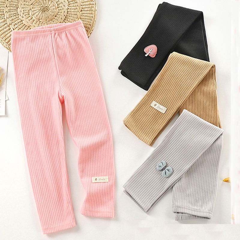 Quần legging cotton pp Dài Kẻ Sọc Đính Nơ Thời Trang Mùa Thu Cho Bé Gái 2-9 Tuổi