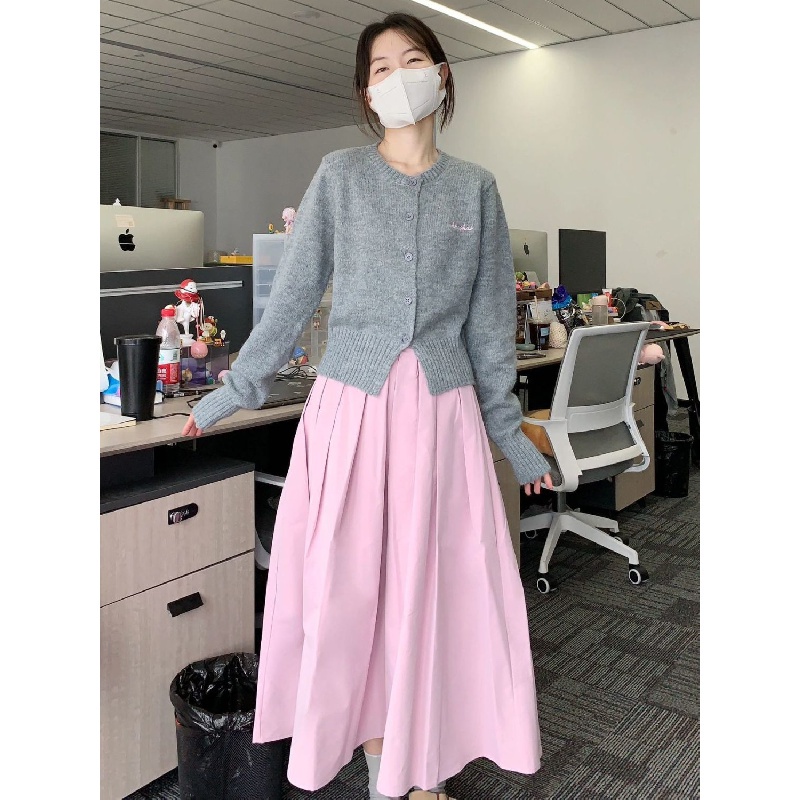 Bộ Áo Khoác cardigan Dệt Kim + Chân Váy Lưng Cao Phong Cách Hàn Quốc Thời Trang Xuân Thu Mới Cho Nữ