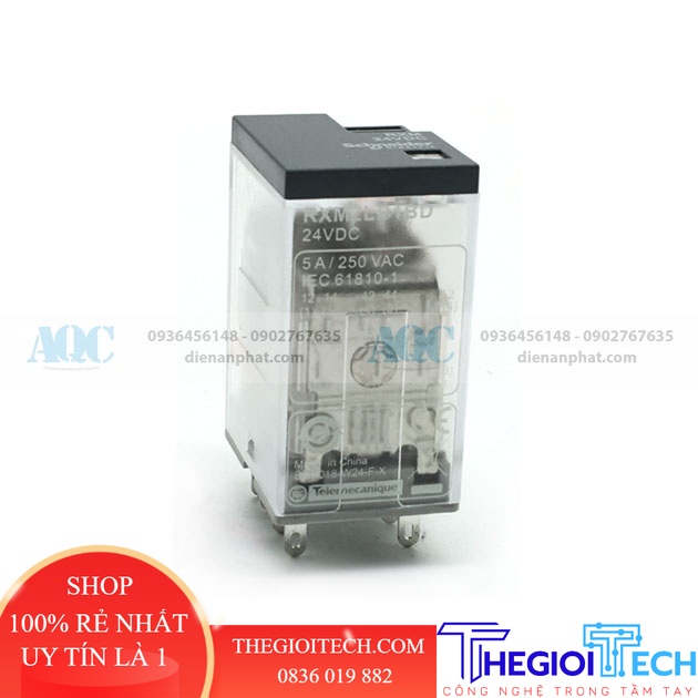 Rơ le trung gian 8 chân 5A Schneider Chính Hãng - 24VDC - không đèn
