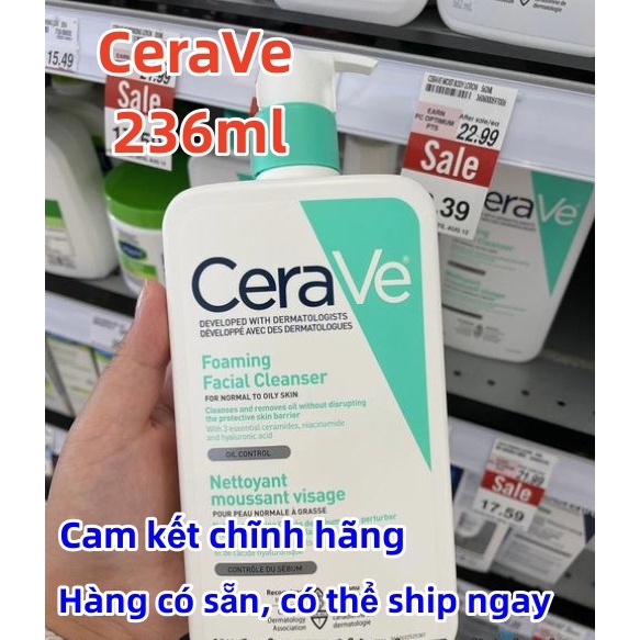Sữa Rửa Mặt dịu nhẹ CeraVe Foaming Cleanser Giúp Làm Sạch Sâu Dành Cho Da Dầu 236ml