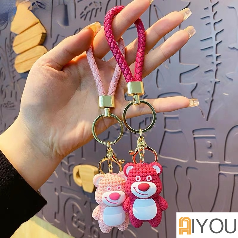 Móc Khóa Cao Cấp Gấu Dâu Hồng Siêu Cute Mẫu Mới