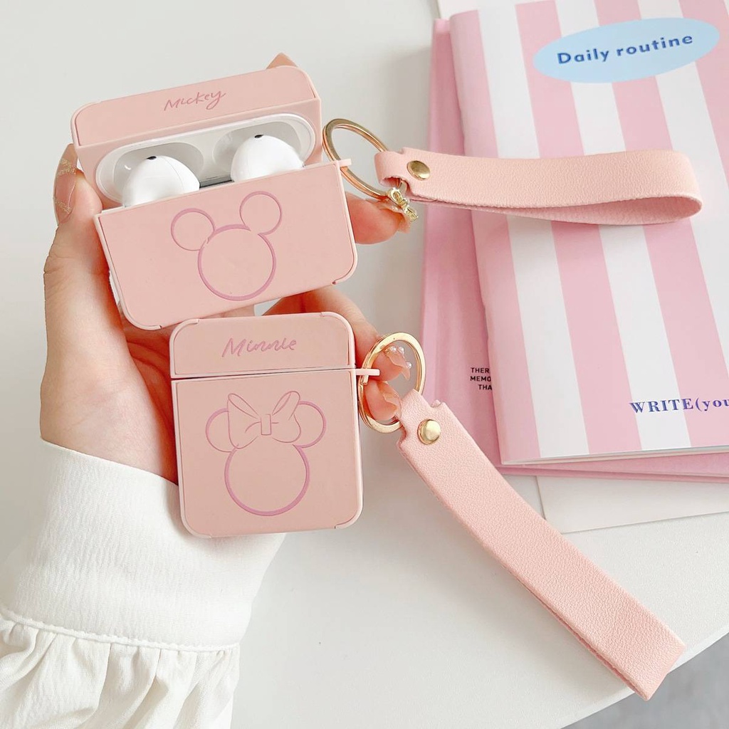 Vỏ Vỏ Bảo Vệ Hộp Sạc Tai Nghe airpods pro 2 3 1 Bằng Da pu + tpu Hình mickey minnie Dễ Thương
