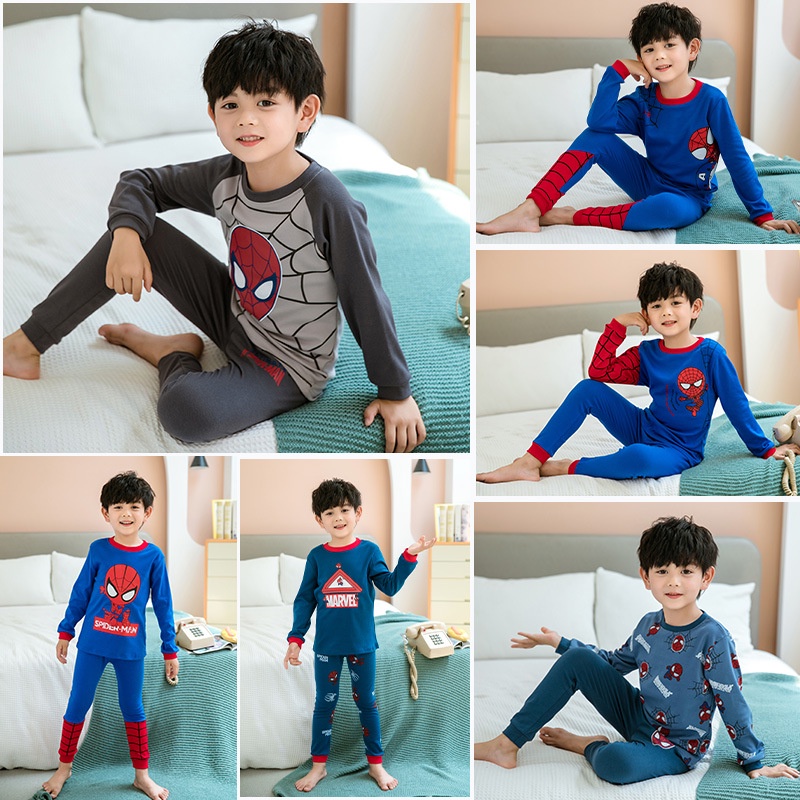 Hoạt Hình Bộ Đồ Ngủ cotton Tay Dài Hình Người Nhện Cho Bé Trai