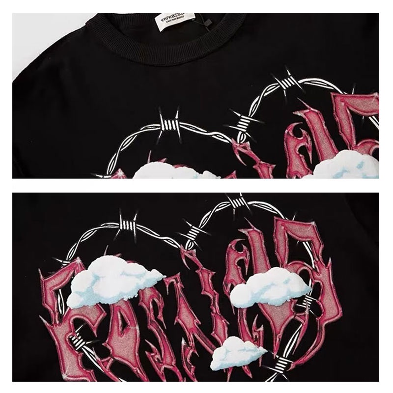 Áo sweater Tay Dài Dáng Rộng In Hình Trái Tim Màu Tối Phong Cách hip hop Đường Phố Âu Mỹ Cho Nam