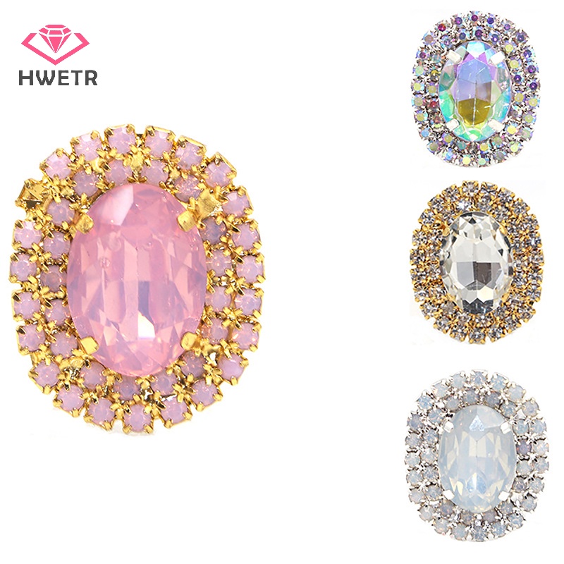 Hwtr Phụ Kiện Nút Hợp Kim Thủy Tinh Hình oval 29 * 24mm Trang Trí Kẹp / Làm Đồ Trang Sức Thủ Công diy